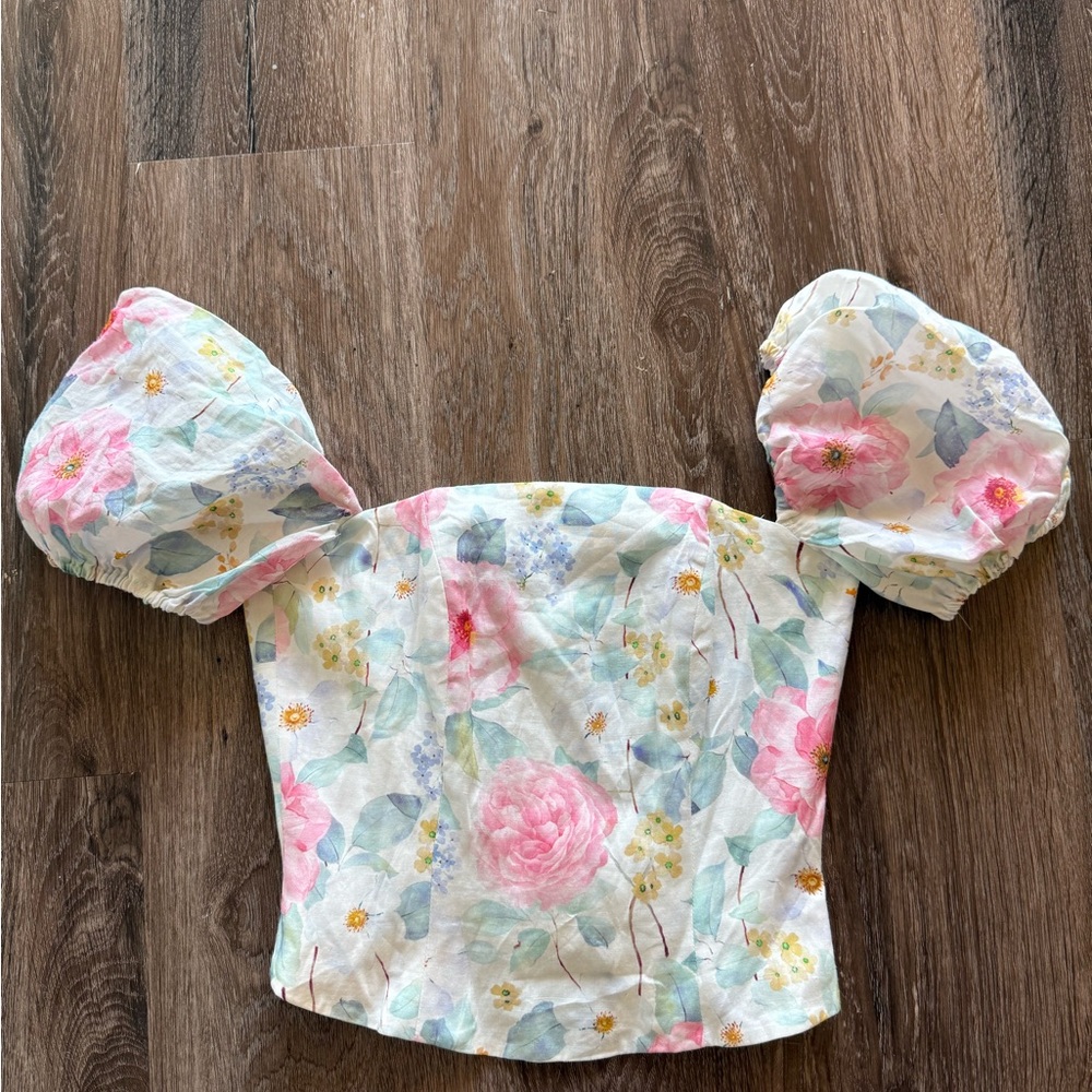 Bardot Floral Crop Top - Pink and Green
